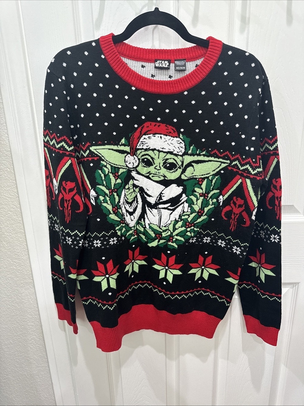 Star Wars The Mandalorian Grogu Wreath Holiday Christmas Sweater Mens Size Med